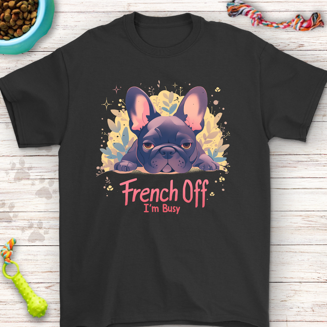 French Off Im Busy French Buldog with floral Background