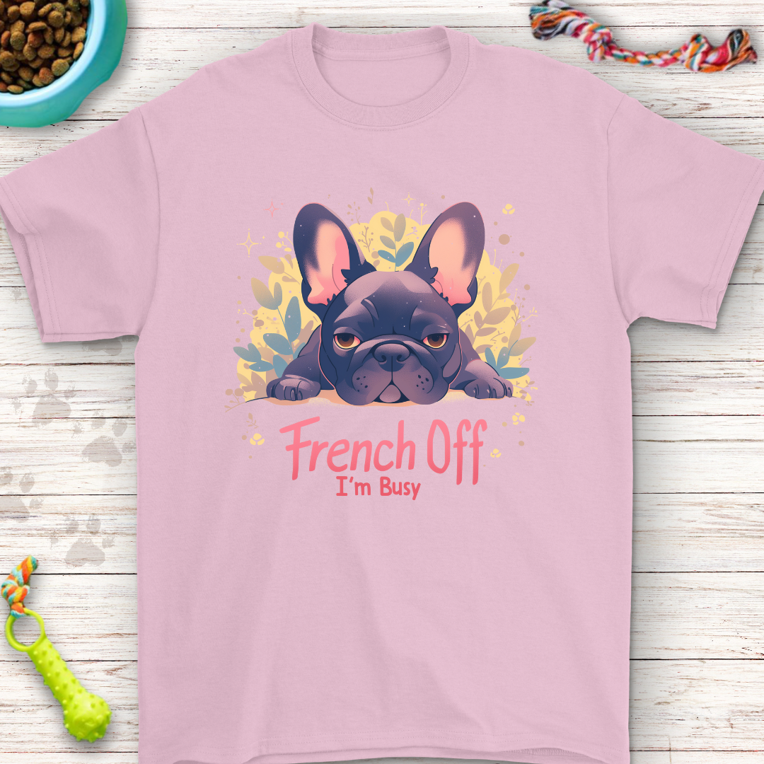 French Off Im Busy French Buldog with floral Background