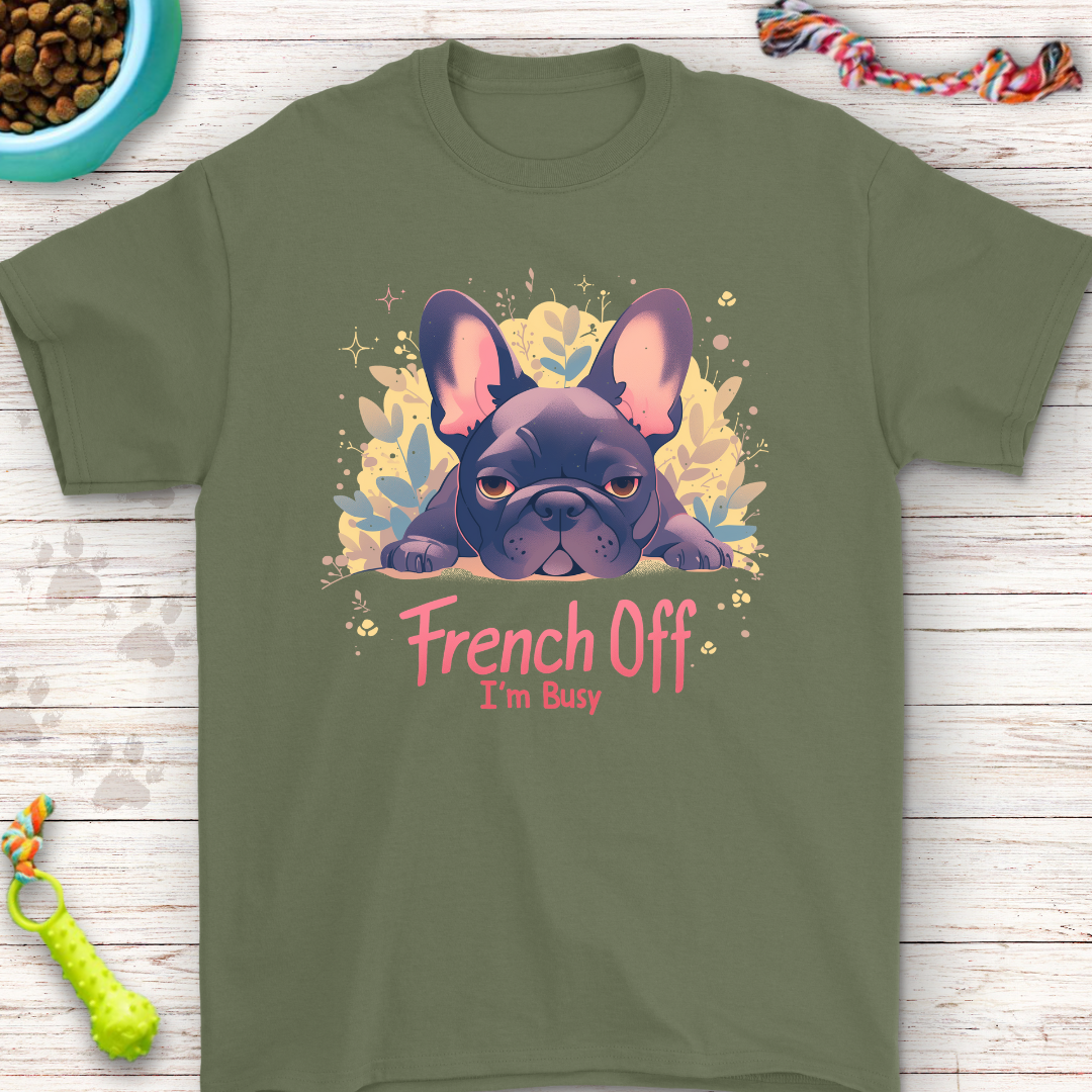 French Off Im Busy French Buldog with floral Background