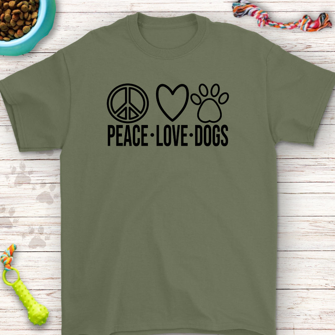 Peace Love Dogs T-Shirt – Perfect for Dog Lovers!