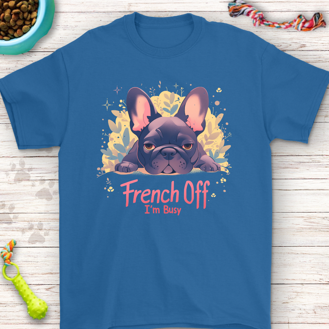 French Off Im Busy French Buldog with floral Background