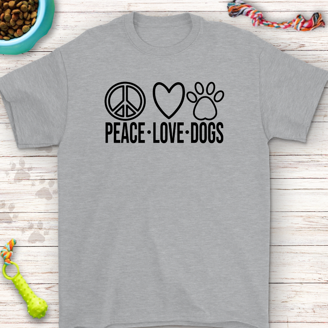 Peace Love Dogs T-Shirt – Perfect for Dog Lovers!