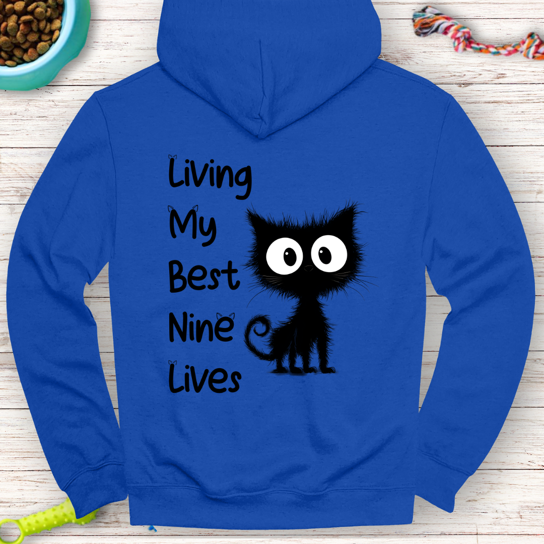 Living My Nine Lives Black Cat Hoodie – Cozy and Stylish