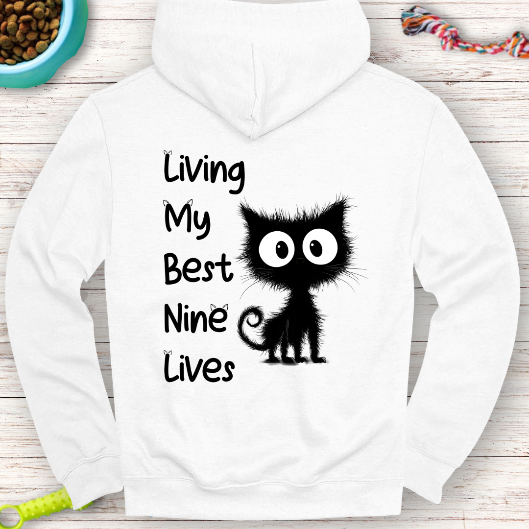Living My Nine Lives Black Cat Hoodie – Cozy and Stylish