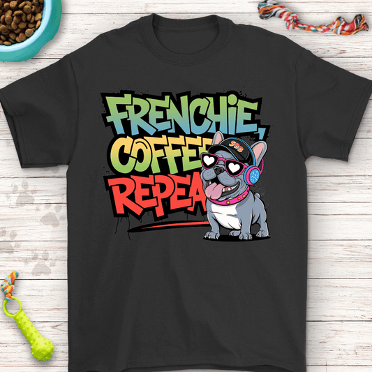 Frenchie Coffee Repeat Tee | Funny T-shirt