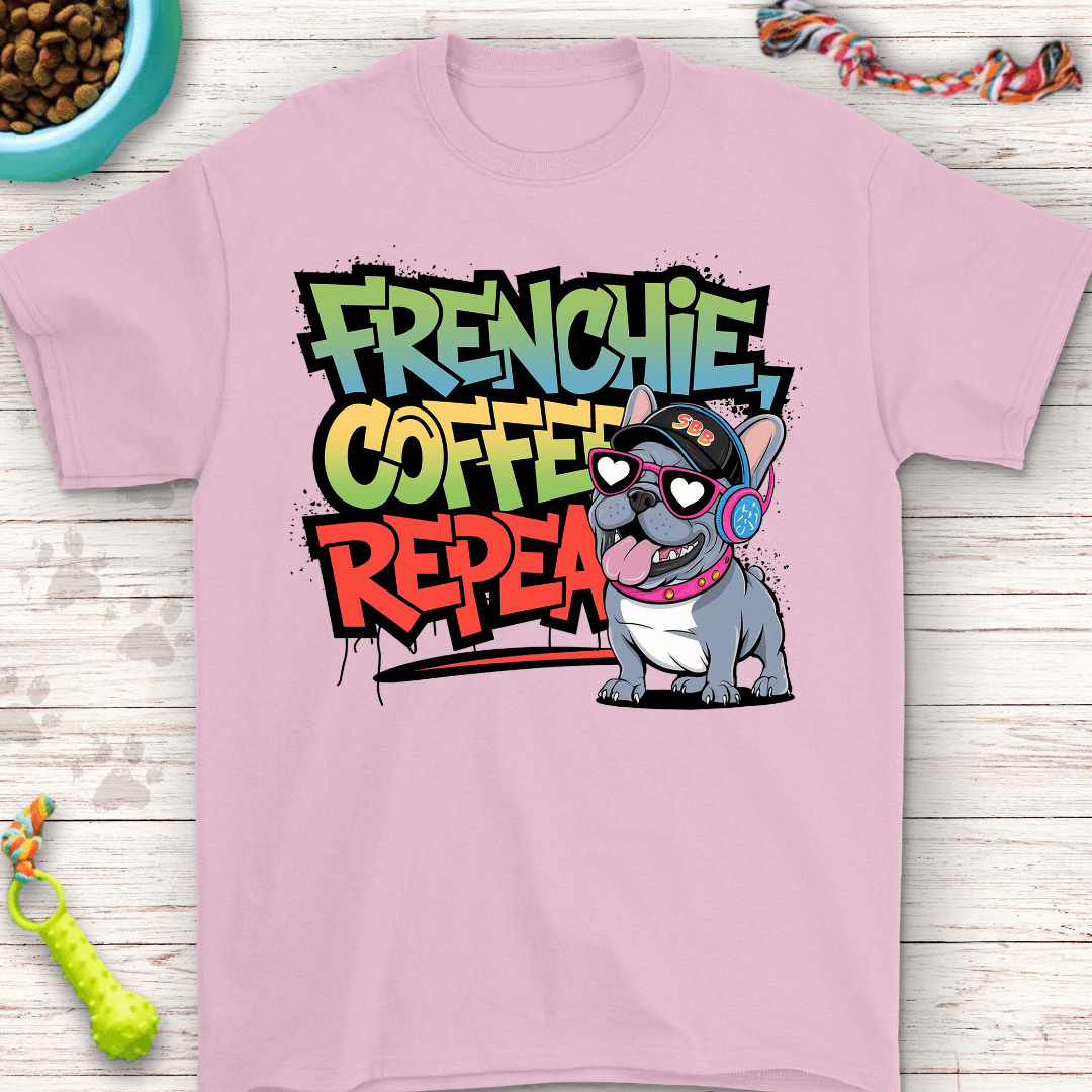 Frenchie Coffee Repeat Tee | Funny T-shirt