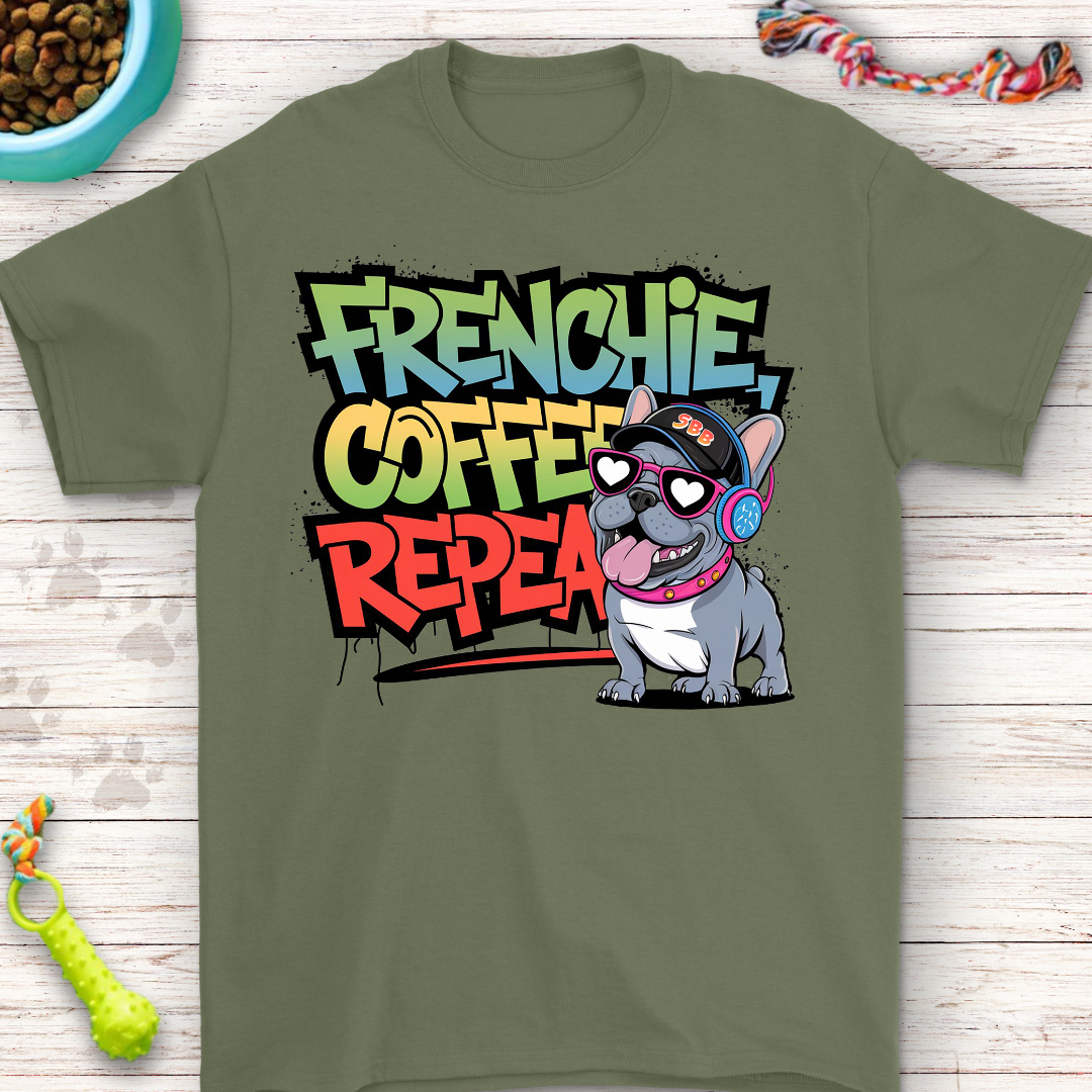 Frenchie Coffee Repeat Tee | Funny T-shirt