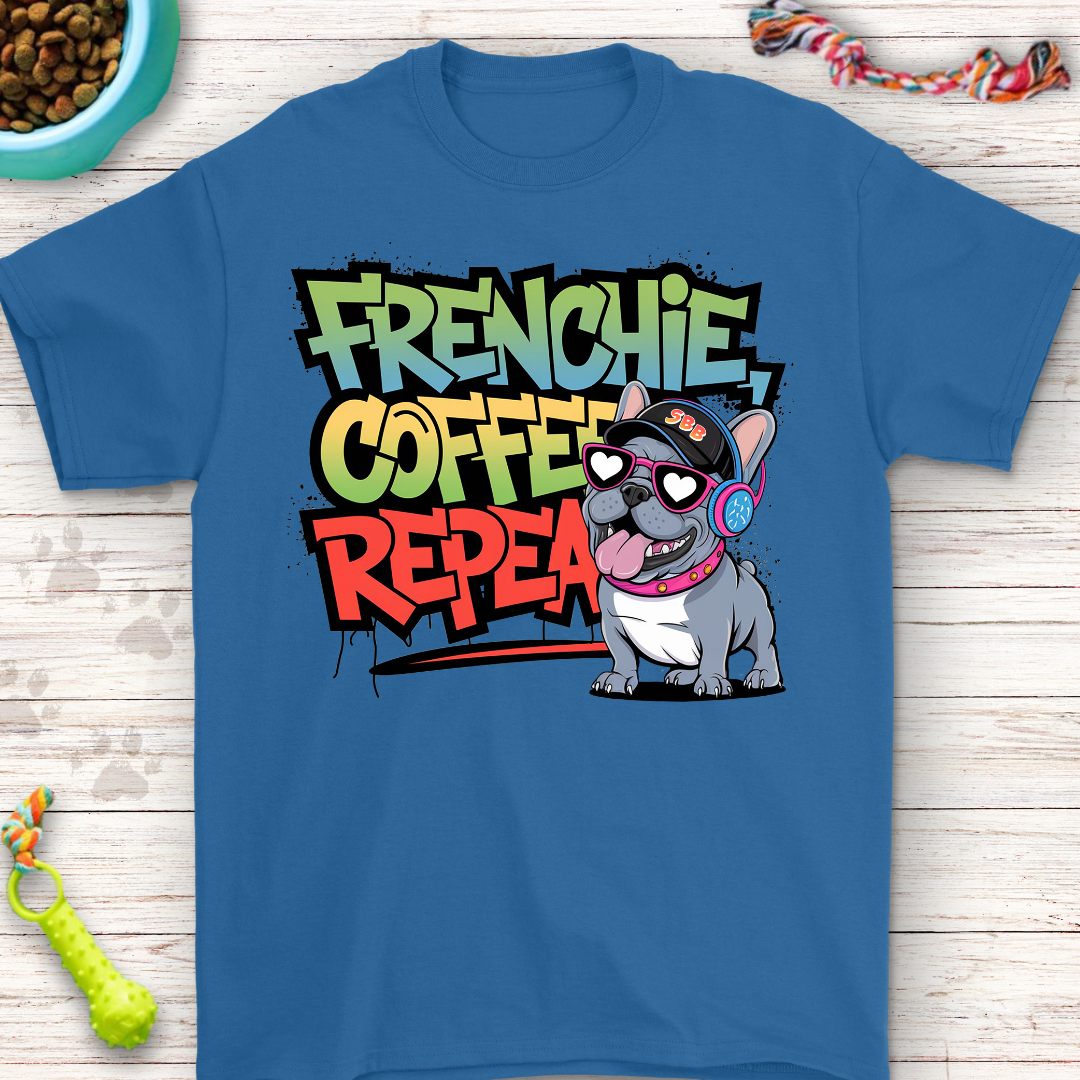 Frenchie Coffee Repeat Tee | Funny T-shirt