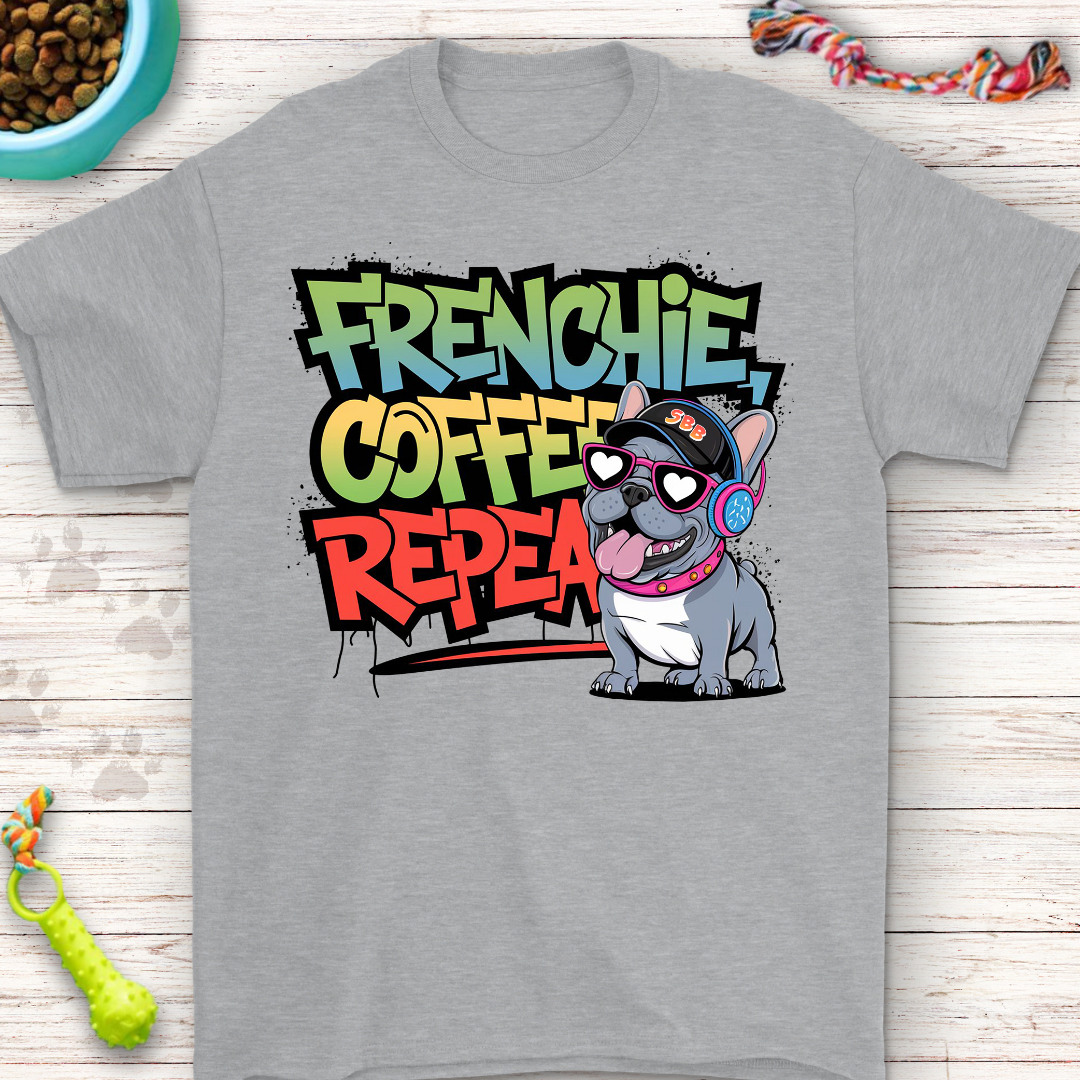 Frenchie Coffee Repeat Tee | Funny T-shirt