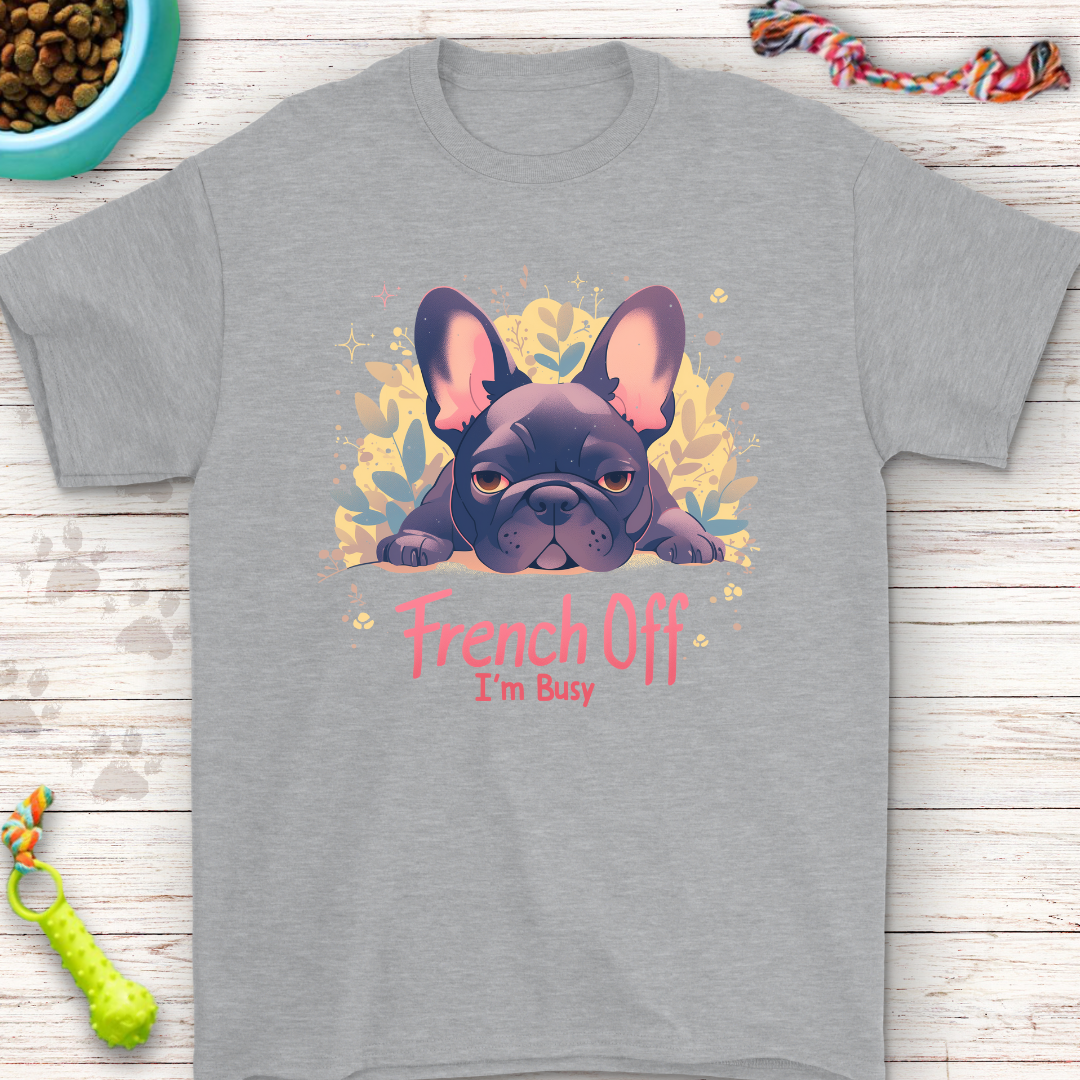 French Off Im Busy French Buldog with floral Background