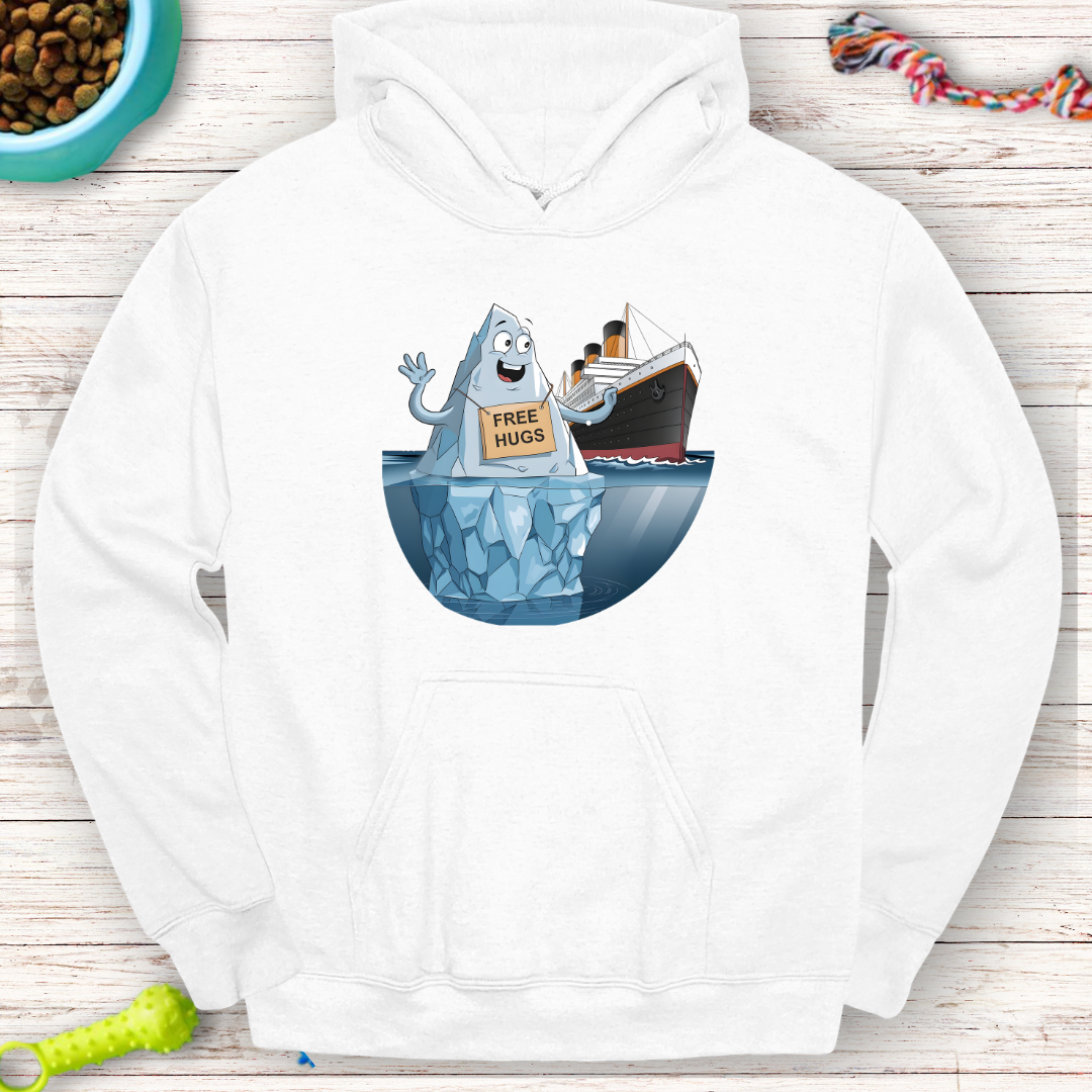 Funny Titanic Iceberg Hoodie – "Free Hugs" Graphic – Cozy & Unique