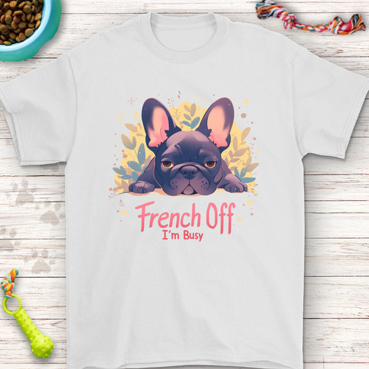 French Off Im Busy French Buldog with floral Background