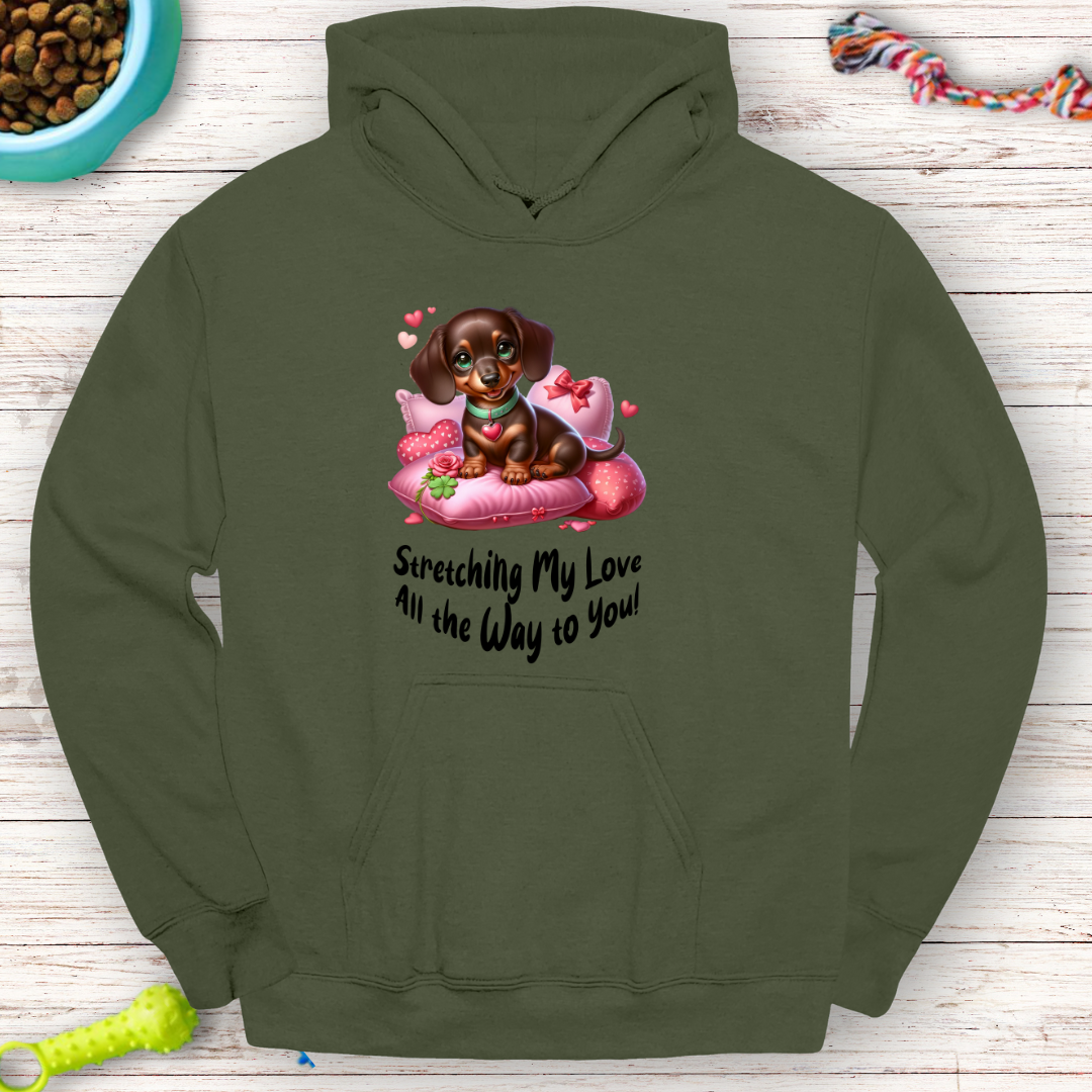 Stretching My Love Hoodie – Adorable Dachshund Valentine’s Design