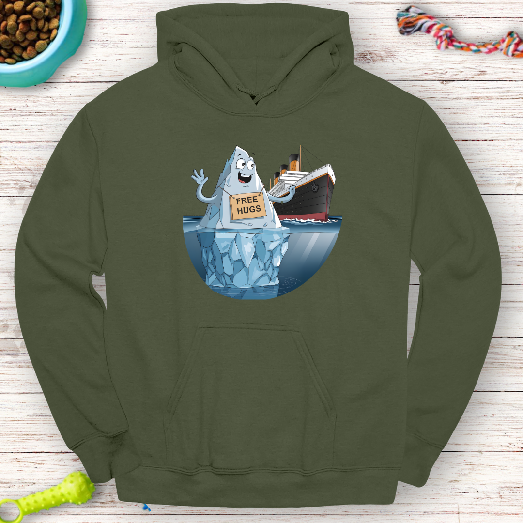 Funny Titanic Iceberg Hoodie – "Free Hugs" Graphic – Cozy & Unique