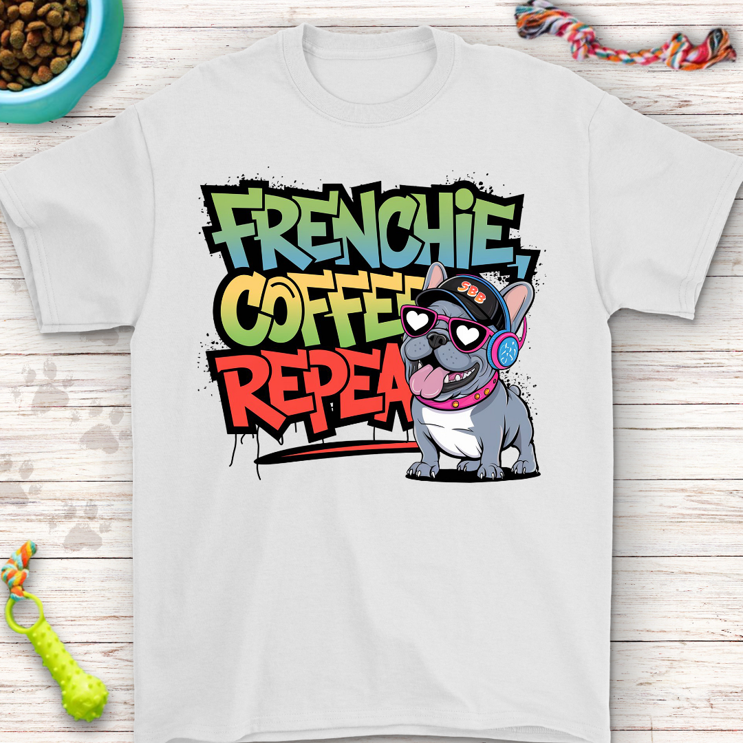 Frenchie Coffee Repeat Tee | Funny T-shirt